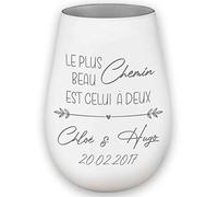 Photophore en Verre - Personnalisable - Blanc/Argent - Le Plus Beau Chemin est celui à Deux -Gravure Noms - Amour - Saint Valentin - Anniversaire Mariage Partenaire