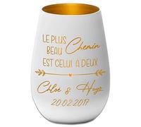 Photophore en Verre - Personnalisable - Blanc/Or - Le Plus Beau Chemin est celui à Deux -Gravure Noms - Amour - Saint Valentin - Anniversaire Mariage Partenaire