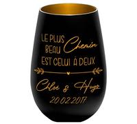 Photophore en Verre - Personnalisable -Noir/Or - Le Plus Beau Chemin est celui à Deux -Gravure Noms - Amour - Saint Valentin - Anniversaire Mariage Partenaire