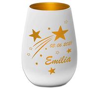 Photophore en Verre personnalisé - Lumière de réconfort - Enfants étoiles - Parents en deuil - Blanc/Or - Cadeau commémoratif avec nom et Date - Petit Ange -