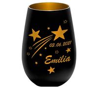 Photophore en Verre personnalisé - Lumière de réconfort - Enfants étoiles - Parents en deuil - Noir/Or - Cadeau commémoratif avec nom et Date - Petit Ange -