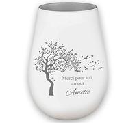 Photophore en Verre personnalisé - nom et Date funéraire - lumière de deuil - présent funéraire - Blanc/Argent - Merci pour Ton Amour - Lanterne présent funéraire - Gravure Personnaliser