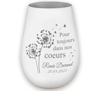 Photophore en Verre personnalisé - Nom et Date funéraire - Lumière de deuil - présent funéraire - Blanc/Argent - pour Toujours dans nos Coeurs - Lanterne présent funéraire -