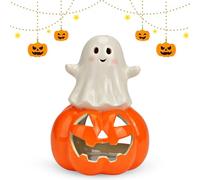 Photophore fantôme Halloween et automne - Joli bougeoir en céramique - 12 x 16 cm - Pour l'intérieur