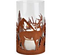 Photophore Forêt d'hiver Cerf Décor rouillé Finition, en métal, verre Marron (L/H/P) 12x21x12cm
