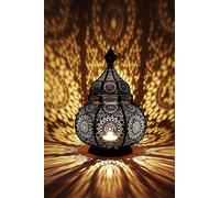 Petite Lanterne marocaine en métal Ziva 30cm noir | Photophore marocain pour l’extérieur au jardin ou l’intérieur sur la table | Lanternes pour bougie | décoration de maison orientale