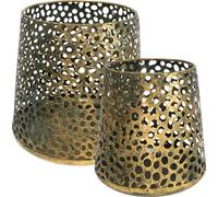 Photophore Lanterne Motif Goutte Set Golden Métal Aspect Vintage Ø14/20,5cm H14,5/19,5cm Lot de 2