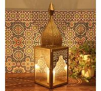 Photophore oriental Ramadan doré en verre et métal Hauteur 60 cm Forme minarette Lanterne en verre marocain Bougeoir Belle Modena L IRL640