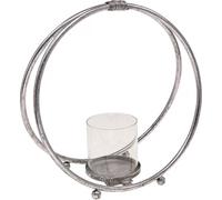 Photophore style vintage en métal argenté avec cylindre en verre Ø33cm pour bougies de souche Bougeoir Déco antique