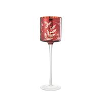 PHOTOPHORE sur Pied Feuilles Verre Rouge/Antique Or Large
