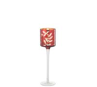 PHOTOPHORE sur Pied Feuilles Verre Rouge/Antique Or Small