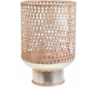 Photophore vintage en forme de lampe de table, bougeoir en métal Ø18cm H27cm, bougie à chauffe-plat en verre argenté rose