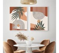 Photos,Affiche Abstraite Bohème Représentant Des Feuilles un Soleil et un Arc en Ciel Style Boho Décorer une Chambre une Cuisine Ou un Salon Impression sur Toile Vintage-50*60cm*2PCS (Non encadré)