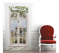 Photos De Portes 3D Belle Vue Sur La Mer Par La Fenêtre Autocollant De Porte Poster Papier Peint Art Mural Autocollant Mural 90 X 210 Cm Décoration De Porte Amovible En Pvc Pour Salon Chambre Salle D