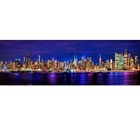 PHOTOSBYJON Photo imprimée panoramique de New York City Manhattan Midtown - Sans cadre - Couleur nocturne de New York - 29,8 x 91,4 cm