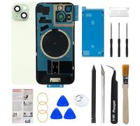 Phoupair Verre arrière de rechange OEM compatible avec iPhone 15 Plus 6,7" avec cadre photo et objectif d'appareil photo + kit d'outils de réparation professionnel et instructions d'installation (vert
