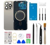 Phoupair Verre arrière de rechange OEM compatible avec iPhone 15 Pro Max 6,7" avec cadre photo et objectif d'appareil photo + kit d'outils de réparation professionnel et instructions d'installation