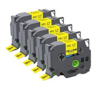 PHOVYAFI Ruban à étiquette de 18 mm de 5pcs Compatible avec PT-D600 Noir sur étiquettes Jaunes Blanches Tze241 Tze641(Black on Yellow)