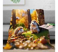 PHQAZWSXE 3D Imprimé Autumn Hedgehogs Couverture Moelleuse Microfibre Literie Mignon Woodland scène Couverture de Lit Cadeau Mariage pour Jeunes Mariés 80×90inch(200x230cm)