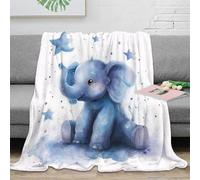 PHQAZWSXE 3D Imprimé Baby Elephant Plaid Moelleux Microfibre Literie Aquarelle Illustration Plaid Infroissable pour Étudiants Locataires Jeunes Adultes 70×80inch(180x200cm)