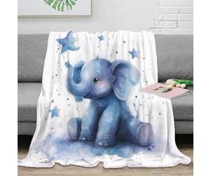 PHQAZWSXE 3D Imprimé Baby Elephant Plaid Moelleux Microfibre Literie Aquarelle Illustration Plaid Infroissable pour Étudiants Locataires Jeunes Adultes 70×80inch(180x200cm)