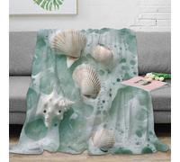 PHQAZWSXE 3D Imprimé Beach Shells Plaid de Voyage Microfibre Compact Coastal Sea Foam Couverture Anti-Bouloche pour Jeunes Campeurs Voyageurs 70×80inch(180x200cm)