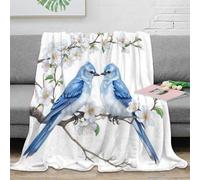 PHQAZWSXE 3D Imprimé Bleu Birds Love Plaid de Voyage Microfibre Compact Spring Floral Art Jeté de Canapé Infroissable pour Étudiants Jeunes Voyageurs 50x60inch(127x152cm)