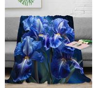 PHQAZWSXE 3D Imprimé Bleu Iris Fleurs Couverture de Lit Microfibre Literie numérique Art Jeté de Salon Doux Inaltérable pour Familles Enfants Foyers 60x80inch(150x200cm)