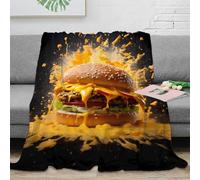 PHQAZWSXE 3D Imprimé Cheeseburger Explosion Jeté de Lit Microfibre Literie Food Photo Couverture de Voyage Cadeau pour Campeurs Voyageurs 70×80inch(180x200cm)