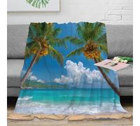 PHQAZWSXE 3D Imprimé Coconut Palm Couverture Polaire Microfibre Literie Tropical Beach scène Plaid Confortable Toutes Saisons pour Familles Couples Invités 70×80inch(180x200cm)