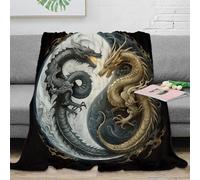 PHQAZWSXE 3D Imprimé Dragon Yin Yang Couverture Moelleuse Microfibre Mythique Creature Art Jeté de Canapé Légère pour Étudiants Locataires Jeunes Adultes 40x50inch(100x130cm)