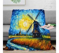 PHQAZWSXE 3D Imprimé Dutch Windmill Couverture de Lit Microfibre Literie Impressionist Landscape Jeté de Salon Doux Inaltérable pour Familles Enfants Foyers 60x80inch(150x200cm)