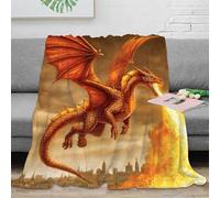 PHQAZWSXE 3D Imprimé Fire Breathing Dragon Couverture Moelleuse Microfibre Literie Fantastique Art Couverture Cadeau Anniversaire pour Famille 40x50inch(100x130cm)