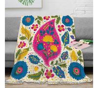 PHQAZWSXE 3D Imprimé Floral Embroidery Jeté de Canapé Microfibre Doux Vif Folk Art Couverture de Voyage Cadeau Emménagement pour Nouveaux Locataires 50x60inch(127x152cm)