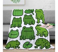 PHQAZWSXE 3D Imprimé Frog Stickers Couverture Moelleuse Microfibre Chaud Dessin animé Green Animal Design Couverture Antistatique Lavable en Machine pour Familles Couples Enfants 40x50inch(100x130cm)
