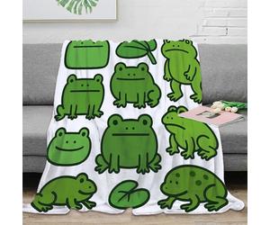 PHQAZWSXE 3D Imprimé Frog Stickers Couverture Moelleuse Microfibre Chaud Dessin animé Green Animal Design Couverture Antistatique Lavable en Machine pour Familles Couples Enfants 40x50inch(100x130cm)