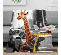 PHQAZWSXE 3D Imprimé Giraffe Urban scène Plaid de Voyage Microfibre Compact Surreal City Art Couverture Anti-Bouloche pour Campeurs Adultes Jeunes 50x60inch(127x152cm)