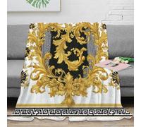 PHQAZWSXE 3D Imprimé Gold Scroll Plaid de Voyage Microfibre Literie Baroque Decorative Couverture de Lit Anti-Bouloche Lavable en Machine pour Locataires Foyers Familles 40x50inch(100x130cm)