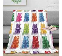 PHQAZWSXE 3D Imprimé Gummy Bears Couverture de Lit Microfibre Chaude Colorful Candy Design Jeté de Salon Infroissable Inaltérable pour Couples Foyers Jeunes 70×80inch(180x200cm)