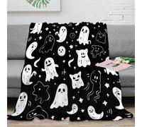 PHQAZWSXE 3D Imprimé Halloween Ghosts Couverture Polaire Microfibre Literie Dessin animé Spooky Jeté de Lit Infroissable Toutes Saisons pour Familles Enfants Couples 40x50inch(100x130cm)