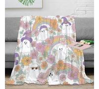 PHQAZWSXE 3D Imprimé Halloween Ghosts Couverture Polaire Microfibre Literie Floral Rainbow Design Plaid Confortable Toutes Saisons pour Familles Couples Invités 70×80inch(180x200cm)