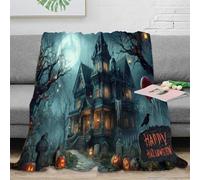 PHQAZWSXE 3D Imprimé Halloween House Couverture Polaire Microfibre Literie Gothic Haunted Couverture de Lit Respirante pour Étudiants Gammers Jeunes 40x50inch(100x130cm)