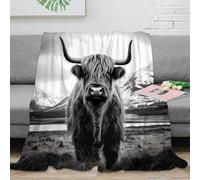 PHQAZWSXE 3D Imprimé Highland Cow Couverture de Lit Microfibre Anti-Bouloche Noir and White Nature Jeté de Canapé Cadeau Noël pour Amis Proches 50x60inch(127x152cm)