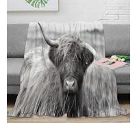 PHQAZWSXE 3D Imprimé Highland Cow Couverture Moelleuse Microfibre Literie Noir and White Wildlife Couverture de Lit Lavable en Machine pour Jeunes Gammers Locataires 80×90inch(200x230cm)