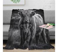 PHQAZWSXE 3D Imprimé Highland Cow Jeté de Lit Microfibre Literie Noir and White Wildlife Plaid de Salon Légère pour Jeunes Gammers Colocataires 60x80inch(150x200cm)