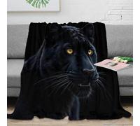 PHQAZWSXE 3D Imprimé Noir Panther Portrait Couverture de Lit Microfibre Chaude Sauvage Animal Art Jeté de Salon Infroissable pour Locataires Jeunes Colocataires 70×80inch(180x200cm)