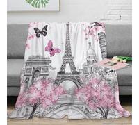 PHQAZWSXE 3D Imprimé Paris Landmarks Couverture Microfibre Ultra Douce Dessin animé Travel Plaid Chaud Toutes Saisons Lavable en Machine pour Propriétaires Familles Adultes 50x60inch(127x152cm)
