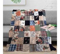PHQAZWSXE 3D Imprimé Quilt Blocks Couverture de Lit Microfibre Douce Vintage Patchwork Jeté de Canapé Cadeau Anniversaire pour Amis Collègues Proches 70×80inch(180x200cm)
