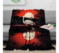 PHQAZWSXE 3D Imprimé Red Sunset Crane Plaid de Voyage Microfibre Compact Japanese Ink Painting Couverture Cadeau pour Aventuriers Campeurs 50x60inch(127x152cm)