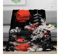 PHQAZWSXE 3D Imprimé RedMoonNight Plaid de Salon Microfibre Moelleux JapaneseTempleStyle Couverture Polaire Respirante Infroissable pour Propriétaires Locataires Couples 80×90inch(200x230cm)
